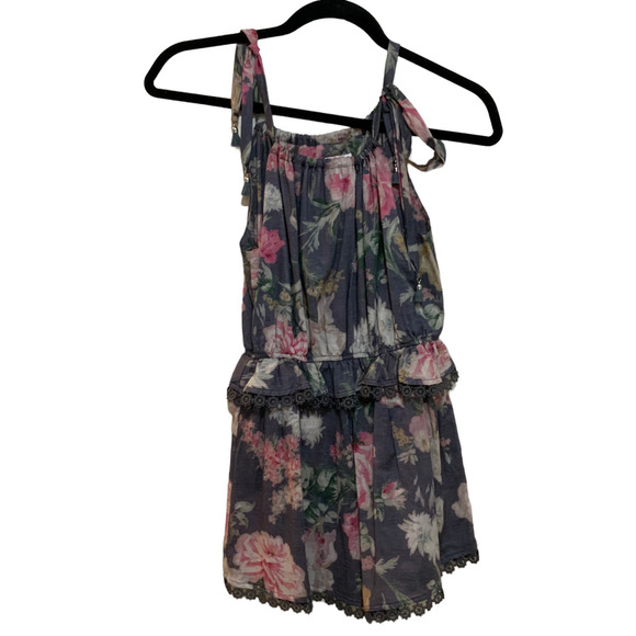 Zimmermann Iris Gray Pink Romper Playsuit Shorts Tie Straps sz 8